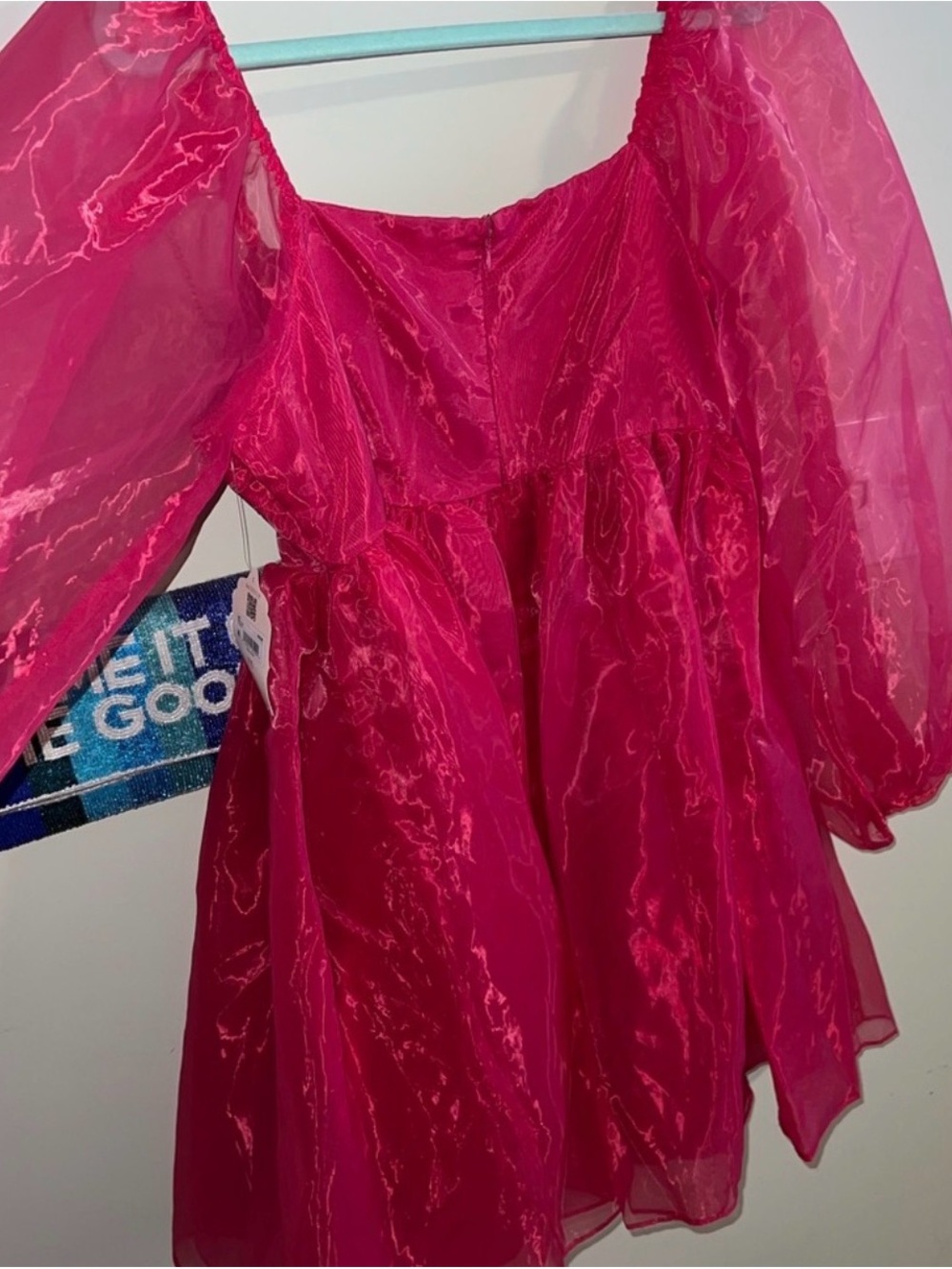 Altar'd State Hot Pink Organza Puff Sleeve Party Dress